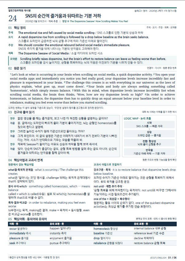 지문 한 장 정리: 핵심 정리, 원문 읽기, 대화문, 핵심어법, 핵심어휘